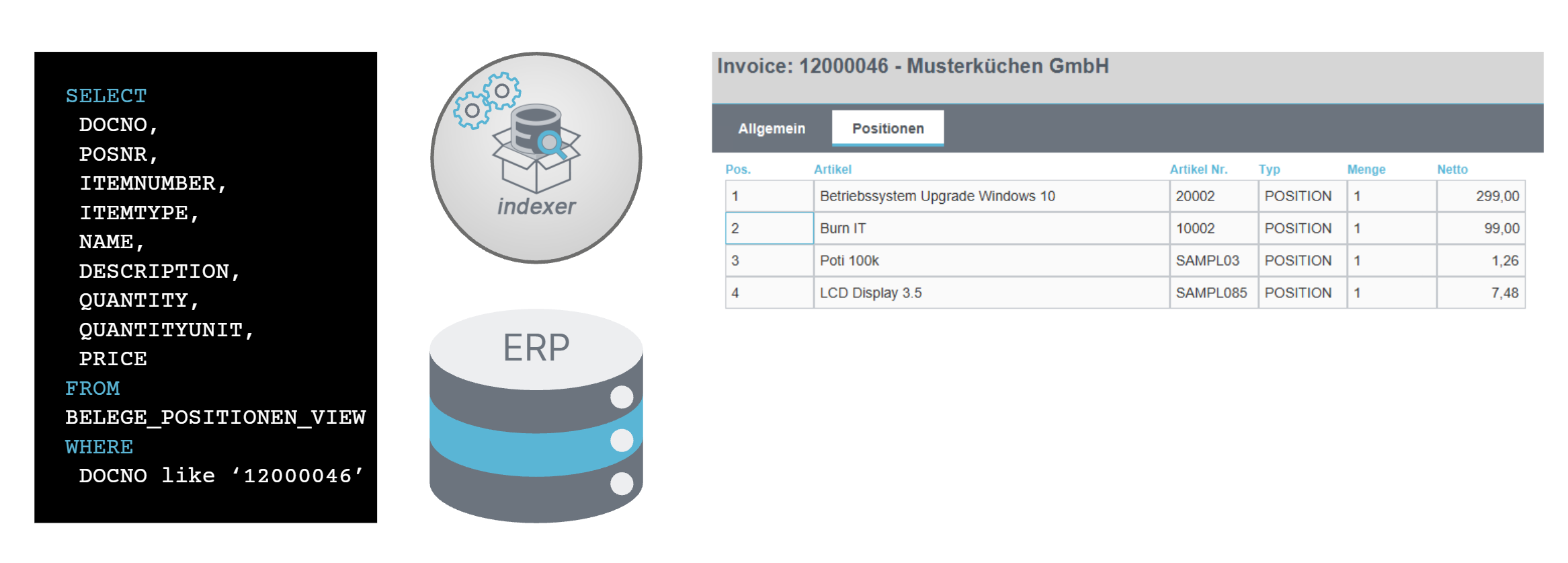 indexer erp db abfrage positionsdaten